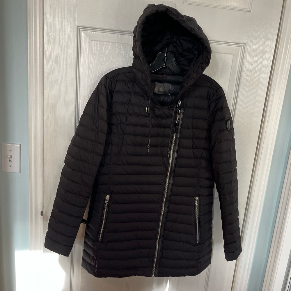 Atelier Noir by Rudsak Cortina Black Duck Down Quilted Coat Lamb Leather Trim L - Picture 2 of 16